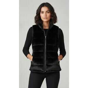 Brand New Reversible Women’s Vest – Size Large – Black Faux Fur / Smooth Nylon